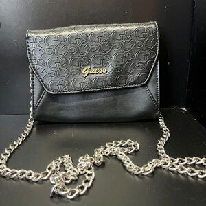 Black Guess Crossbody with Silver Chain